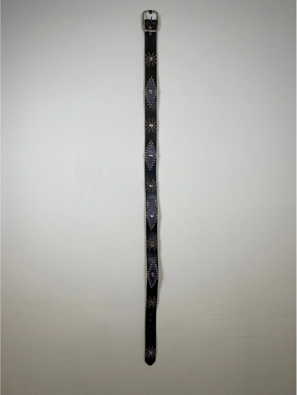 Black Leather Studded Belt with Rhinestone Accents